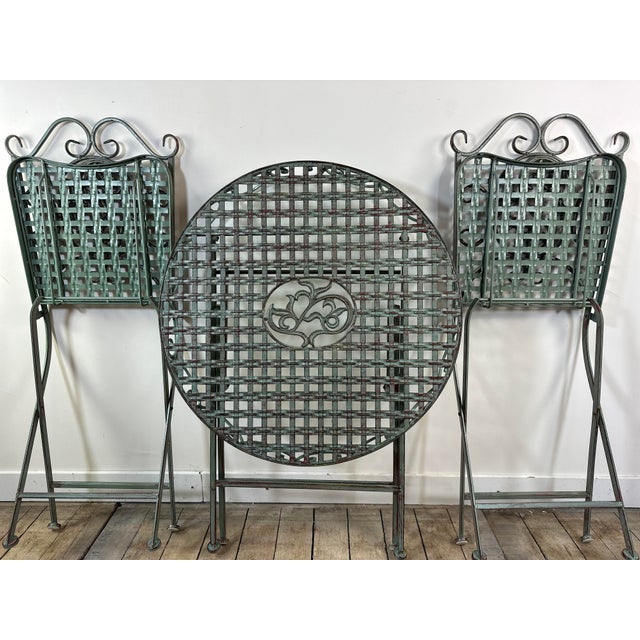 Forest Green Folding Wrought Iron Garden Furniture Set, 1980s, Set of 3 For Sale - Image 8 of 9