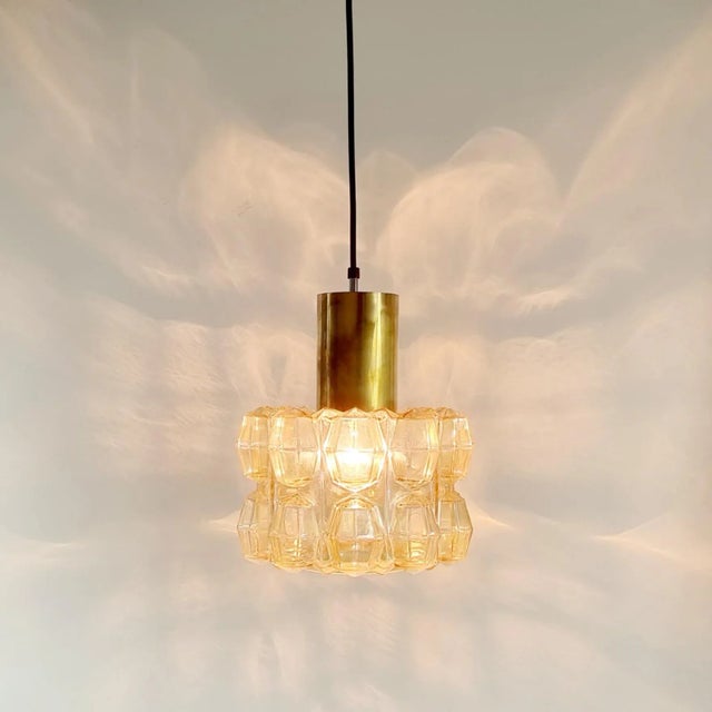 1960s Mid Century Amber Diamond Glass Pendant by Helena Tynell for Limburg, Germany, 1960s For Sale - Image 5 of 9