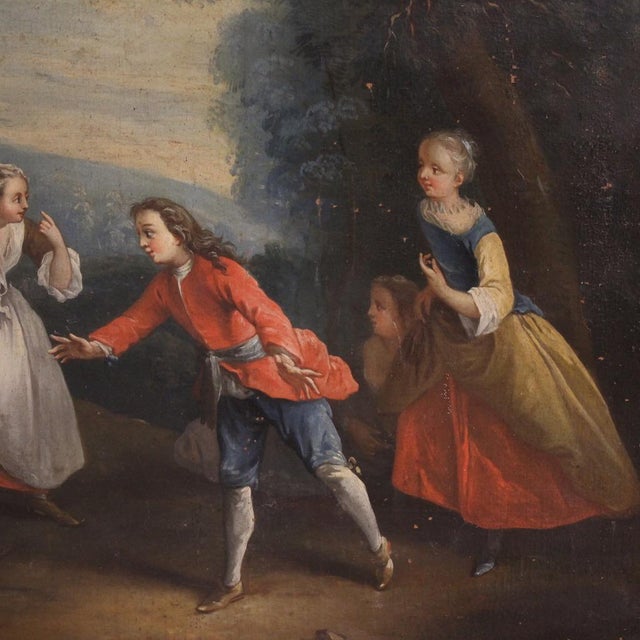 French Artist, Children Playing, 1780, Oil on Canvas For Sale - Image 3 of 16