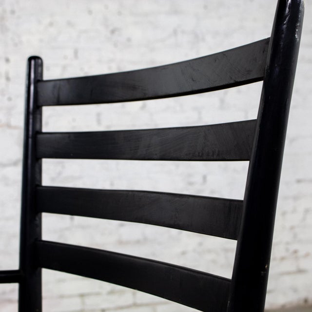 Mid-20th Century Italian MCM Ladderback Armchair Black Frame With Rush Seat Manner of Gio Ponti For Sale - Image 12 of 18