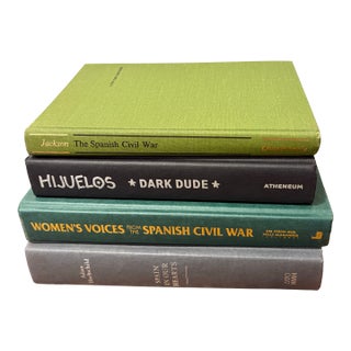 Vintage Spanish Civil War & Identity Hardcover Book Stack - Set of 4 - Grass Green Linen & Slate Tones - Academic Library Vignette For Sale
