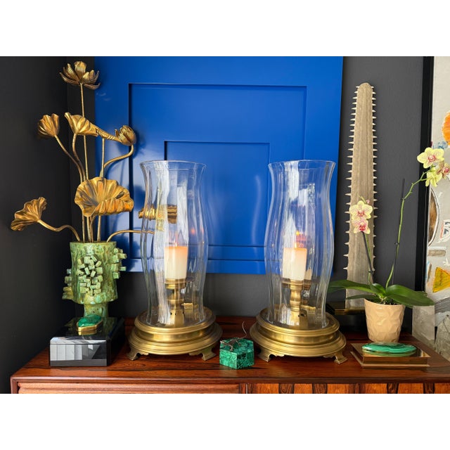 Pair of Brass and Crystal Hurricanes by Chapman For Sale In Los Angeles - Image 6 of 12