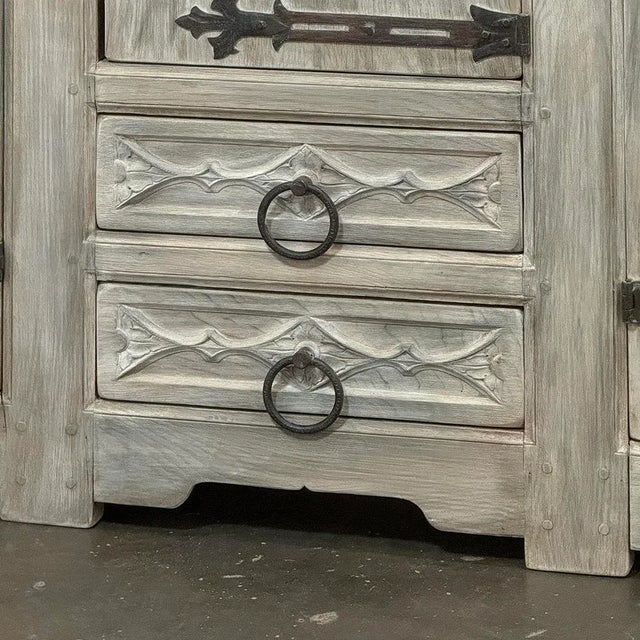 Antique Grand Normandy Rustic Gothic Revival Whitewashed Buffet For Sale - Image 12 of 14