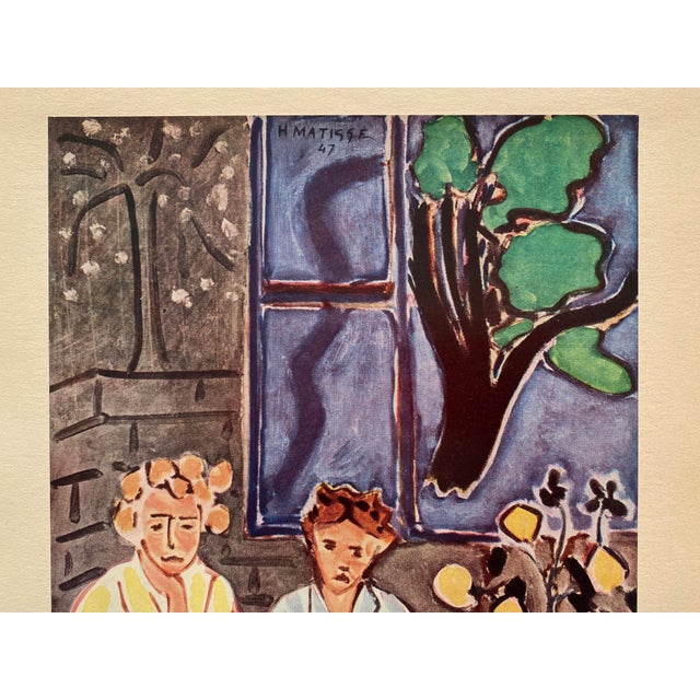 Mid-Century Modern Henri Matisse Vintage 1958 Italian Fine Art Lithograph Print " Two Girls Before a Blue Window " 1947 For Sale - Image 3 of 11