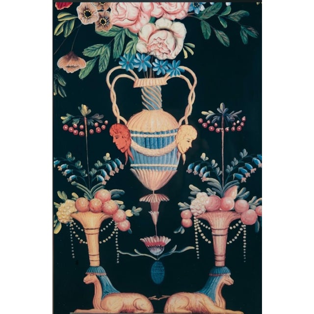 Wood 1980s Oversized John Richard Chinoiserie Botanical Framed Wall Art With Gilt Rope Architectural Pediment Crest For Sale - Image 7 of 11