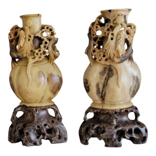 Carved Soapstone Table Top Dragon Sculptures For Sale