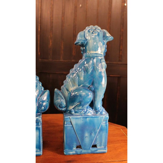 Foo Dog-Shaped Bookends in Turquoise Glazed Ceramic, 1970s, Set of 2 For Sale - Image 10 of 11