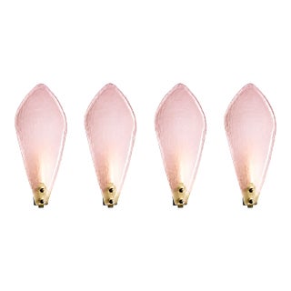 Elegant Pink Sanded Leaf Murano Glass Wall Sconces, Set of 4 For Sale