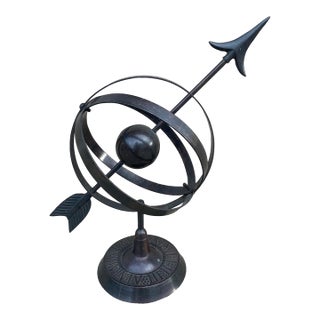 Late 20th Century Black Iron Armillary Globe Sculpture – Traditional Landscape & Garden Decor For Sale