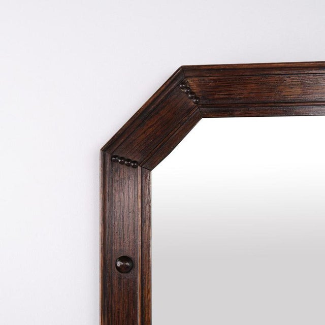 Rectangular Mirror with Carved Dark Wood Frame, 1940s For Sale - Image 3 of 7
