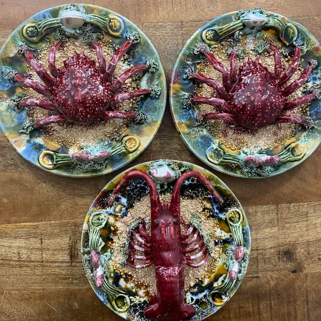 Mid 20th Century Vintage Palissy Portugese Style 3 Dimensional Crab Plate #1 For Sale - Image 5 of 7