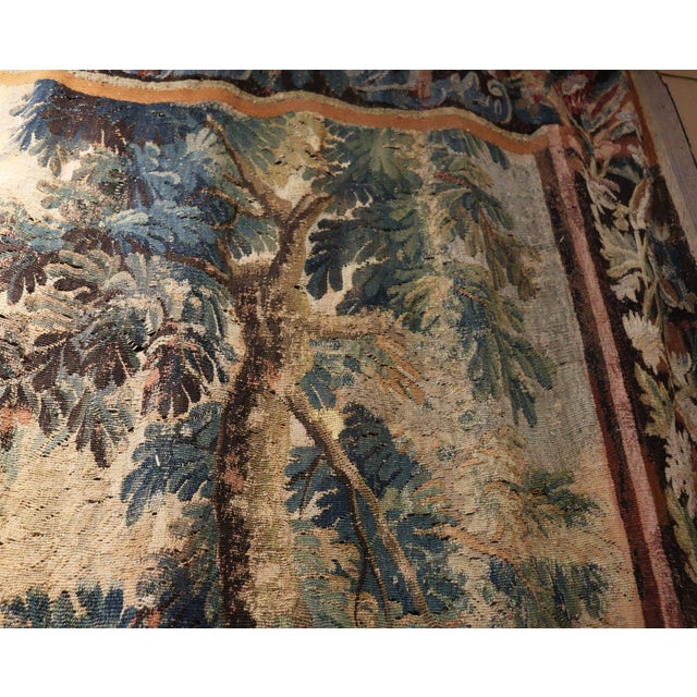 Northern Europe, circa 1780–1820 Handwoven wool tapestry Size: 6'1" x 7'9" This antique European tapestry depicts an...