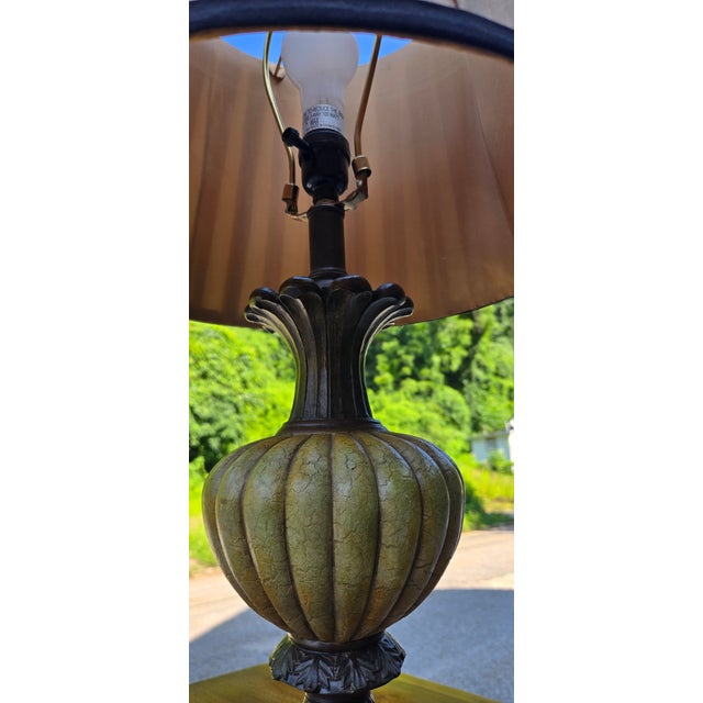1920s Vintage Neoclassical Table Lamp With Pleated Linen Shade & Antiqued Bronze Finish For Sale - Image 5 of 12