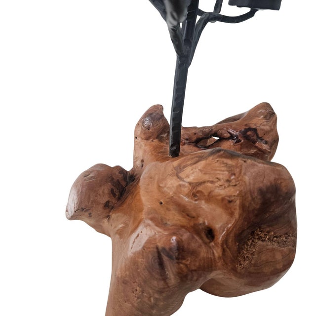 1980s One-of-a-Kind Root Wood & Forged Metal Candelabra Sculpture | Organic Modern Brutalist Statement Decor For Sale - Image 10 of 13