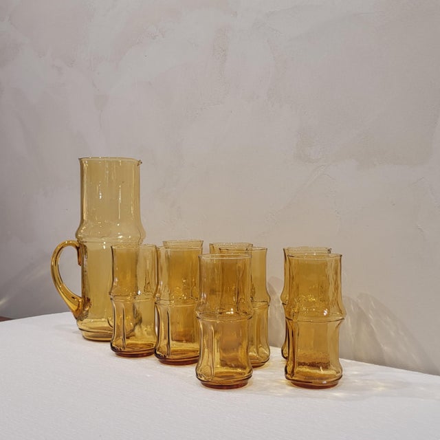 Mid-Century Pitcher and Glasses in Pressed Crystal, 1960, Italy, Set of 9 For Sale - Image 6 of 15