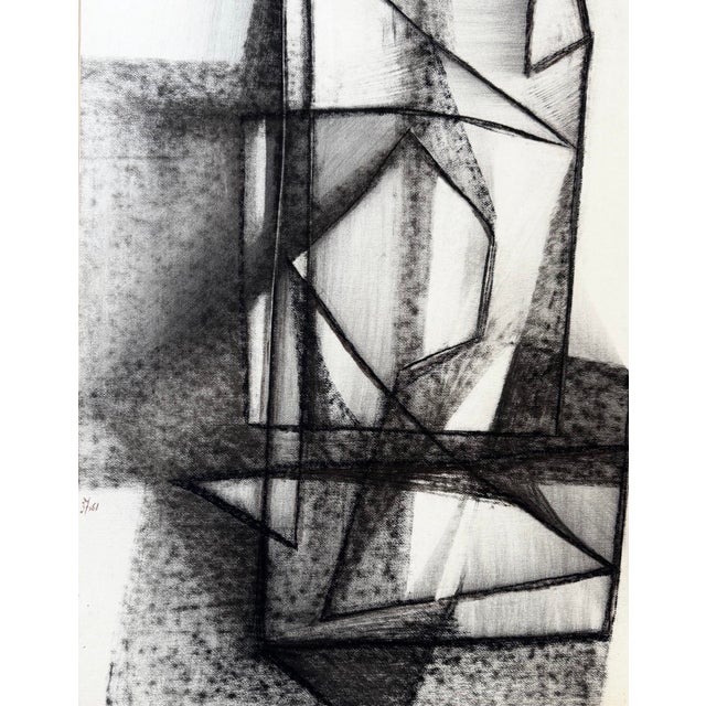 Silvin Bronkart, Large Geometric Abstract Composition, 1953, Charcoal on Paper For Sale - Image 3 of 10