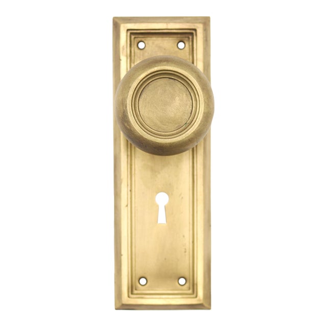 Vintage Concentric Brushed Brass Dummy Door Knob Set For Sale