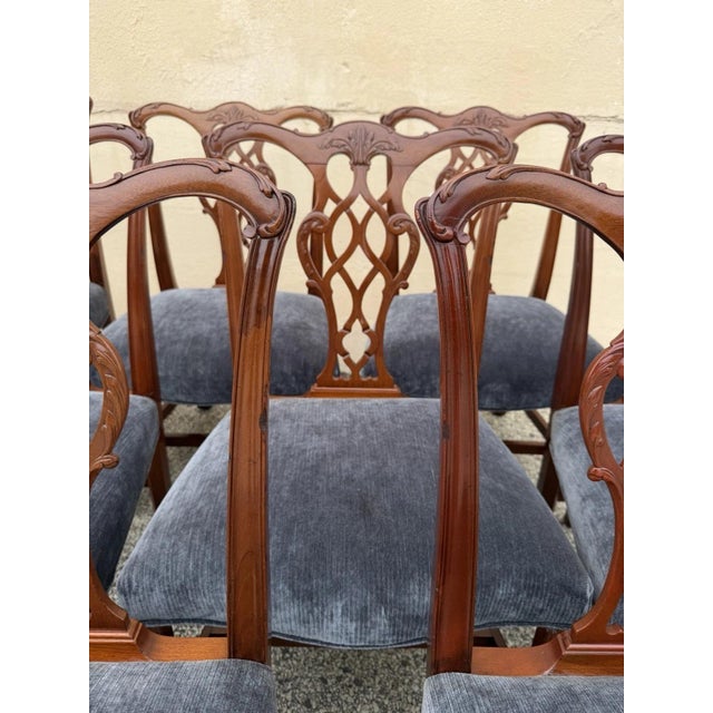 Antique Chippendale Style Mahogany Carved Fretwork Dining Chairs - Set of 10 For Sale - Image 12 of 18