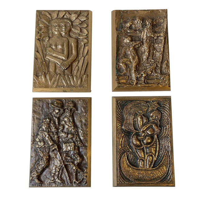 Bronze Wall Plaques by Anders Nyborg, 1970s, Set of 4 For Sale