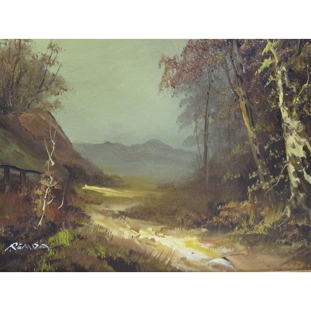 Signed Vintage Oil on Canvas Cottage Landscape Painting For Sale In Austin - Image 6 of 9