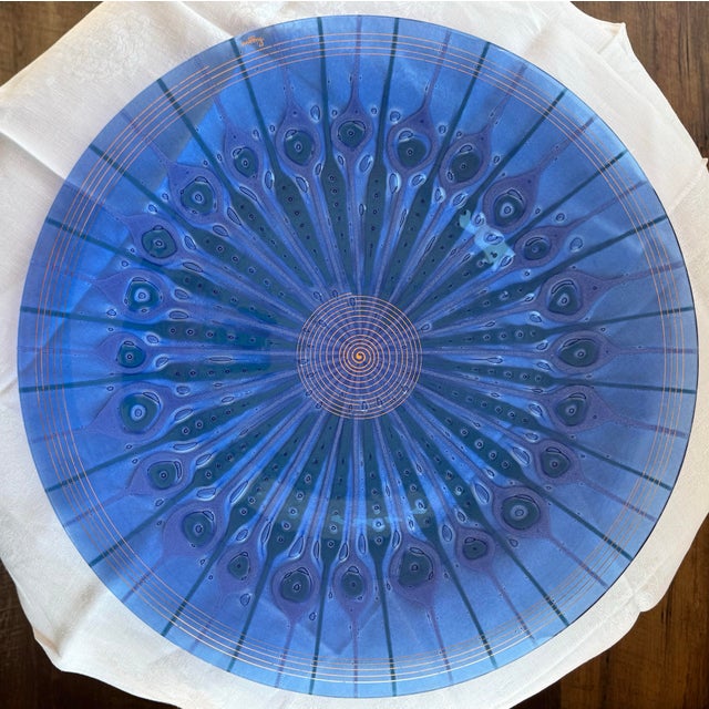 Mid Century Modern Monumental 17” Fused Glass “Peacock” Charger by Higgins Studio For Sale - Image 10 of 11