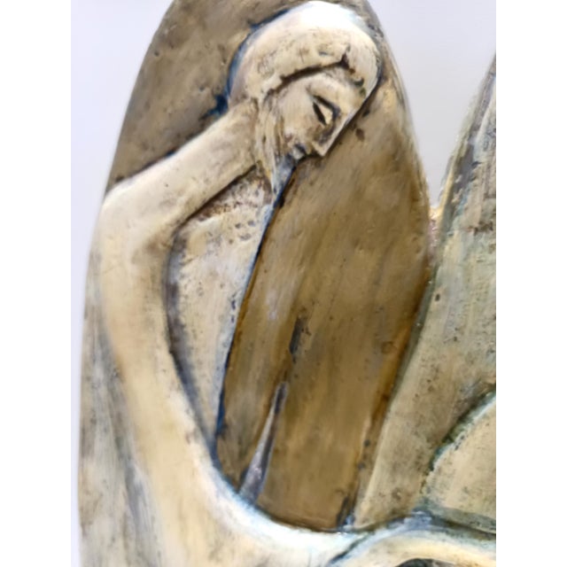 Goldenrod Holy Family Hand-Painted and Hand-Carved Beech Panel, 1960s For Sale - Image 8 of 13