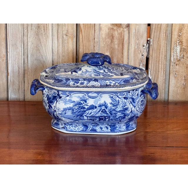 19th Century Blue and White Transferware Soup Tureen For Sale - Image 5 of 8