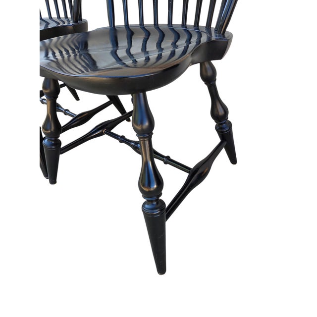 Black 1990s 2 Nichols & Stone Windsor Side Chairs Bow Back Saddle Seat Distressed Country For Sale - Image 8 of 18