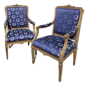 Pair of Louis XVI Style Giltwood Chairs