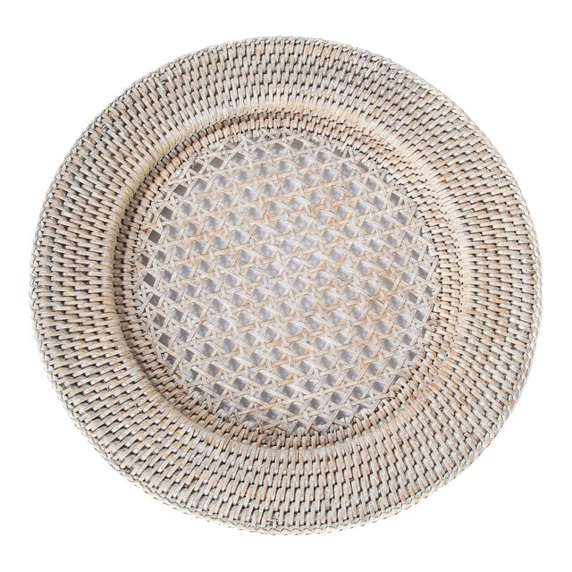 Artifacts Rattan 13" Open Weave Charger, White Wash For Sale