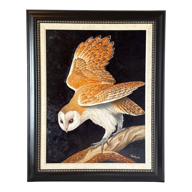 “Barn Owl at Dusk” – Original Wildlife Painting by Tom Cheknis For Sale