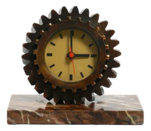 Vintage Table Clock in Iron Gear and Marble Base, 1970s