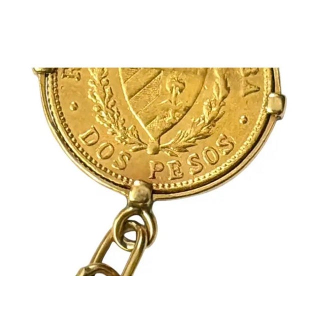 Metal Vintage 14k Gold Cuban Dos Pesos Coin Pendant, 1916 For Sale - Image 7 of 8