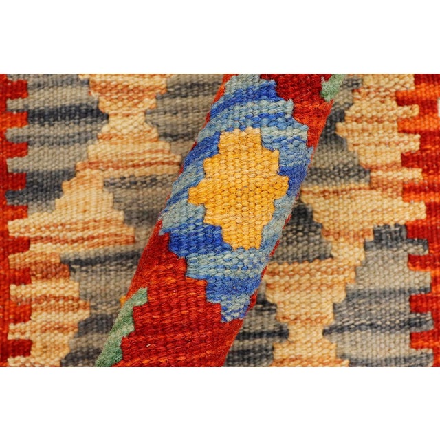 Textile Retro Turkish Kilim Red Beige Hand-Woven Wool Rug For Sale - Image 7 of 9