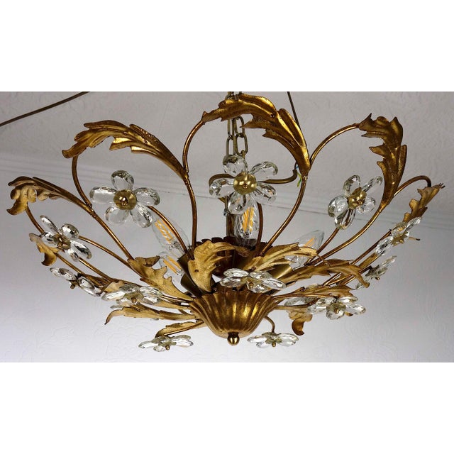 Italian Banci Chandelier in Gilded Metal with Crystal Flower from Banci Firenze, 1950s, in Very Good conditions. Designed...