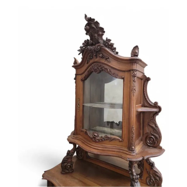 Antique French Carved Ornate Bombe Vitrine Cabinet For Sale - Image 10 of 12