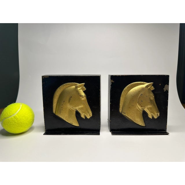 Vintage Classic Roman Black & Gold Square Horse Cast Metalware Bookends, a Pair For Sale - Image 12 of 12