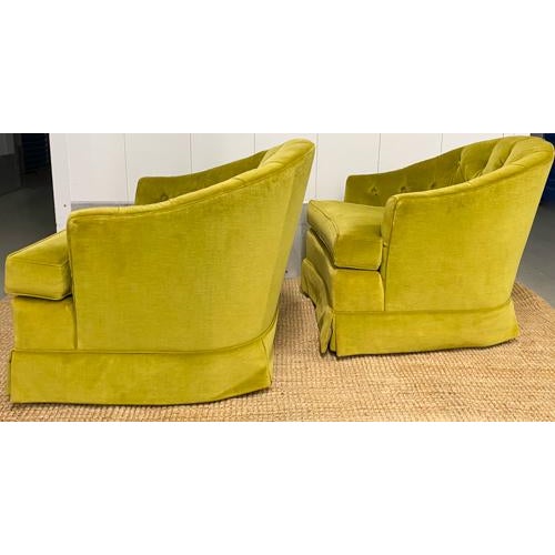 Mid-Century Modern Vintage Mid Century Drexel Heritage Chartreuse Velvet Swivel Chairs - a Pair For Sale - Image 3 of 13