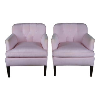 Mid 20th Century Pink Tufted Library Club Chairs - a Pair For Sale