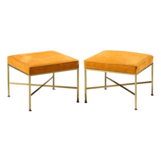 Paul McCobb for Calvin Mid Century Brass X Base Stools - Pair For Sale