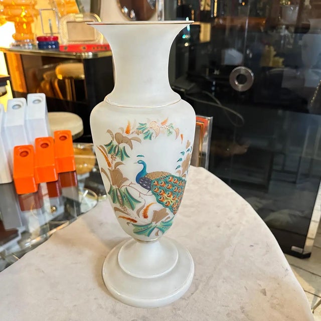 Glass Early 1900s Art Nouveau Hand-Painted Opaline Glass Italian Vase For Sale - Image 7 of 12