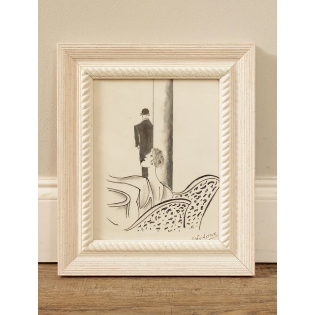 Off-white Vintage Art Deco Style Cafe Illustration, Signed - A Pair For Sale - Image 8 of 13