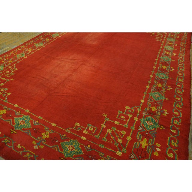 Jaw-Dropping Red Open Field Allover-Geometric Design Antique Turkish Decorative Oushak Rug For Sale - Image 9 of 12