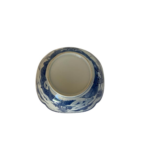 Ceramic Vintage Large "Blue Canton" Porcelain Deep Square Fruit / Centerpiece Bowl - 9" Portugal 1980s-1990s For Sale - Image 7 of 7