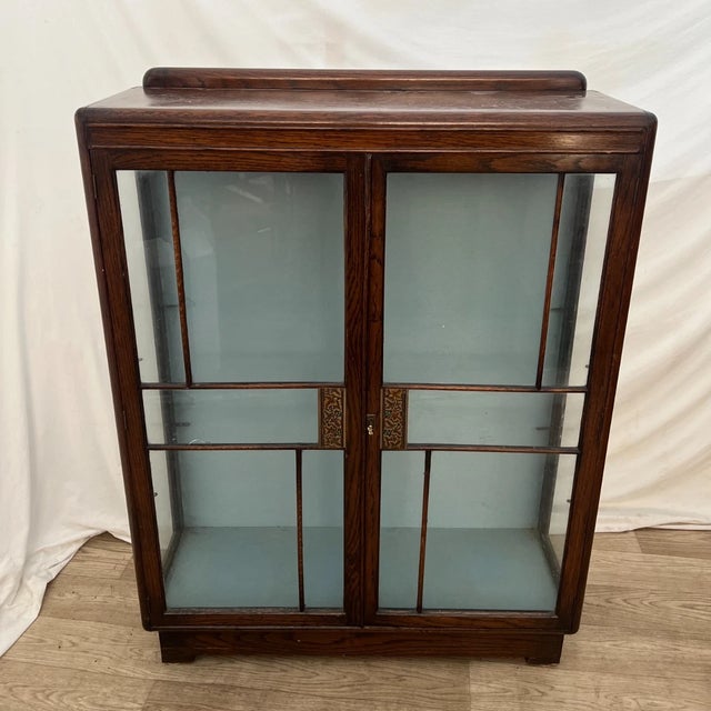 Art Deco 1930s Art Deco China Cabinet Curio Locking Double Door Two Glass Shelves For Sale - Image 3 of 12