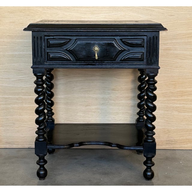 Black 1900-1909 Dark Walnut Carved Spanish Nightstands With Solomonic Legs and Low Shelve For Sale - Image 8 of 15