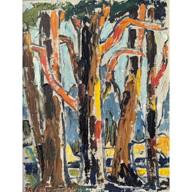 Mid-Century Modern 'Woodland Colour' Vintage Mini Original Landscape Oil Painting, Framed For Sale - Image 10 of 12