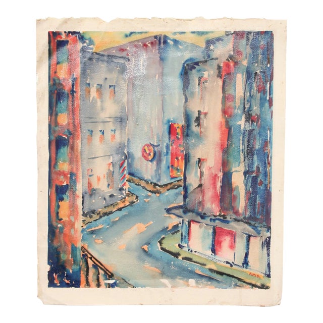 Vintage Abstract Fauvist Colorful Cityscape Painting For Sale