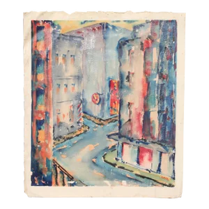 Vintage Abstract Fauvist Colorful Cityscape Painting