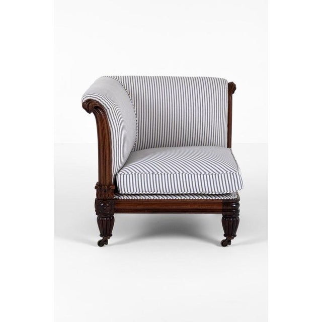 Antique Corner Lounge Chair in Princeton Ticking, 1800s For Sale - Image 3 of 14